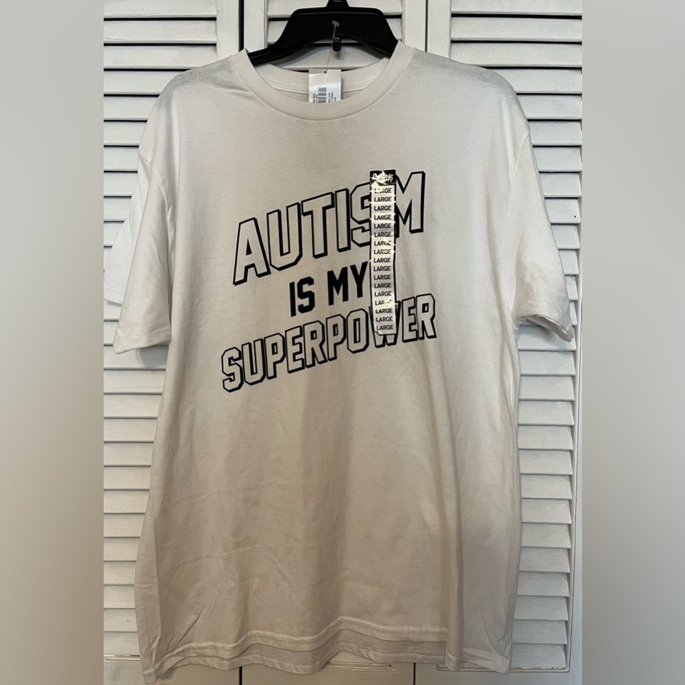 NWT Spencer’s Autism Is My Superpower White Unisex T-Shirt Sz L MSRP $24.99